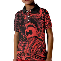 Koa Ikaika Warrior Helmet with Shark Kid Polo Shirt Red Kakau Style LT9 Kid Red - Polynesian Pride