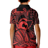 Koa Ikaika Warrior Helmet with Shark Kid Polo Shirt Red Kakau Style LT9 - Polynesian Pride