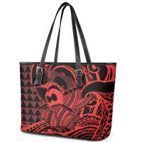 Koa Ikaika Warrior Helmet with Shark Leather Tote Bag Red Kakau Style