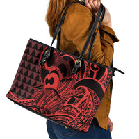 Koa Ikaika Warrior Helmet with Shark Leather Tote Bag Red Kakau Style