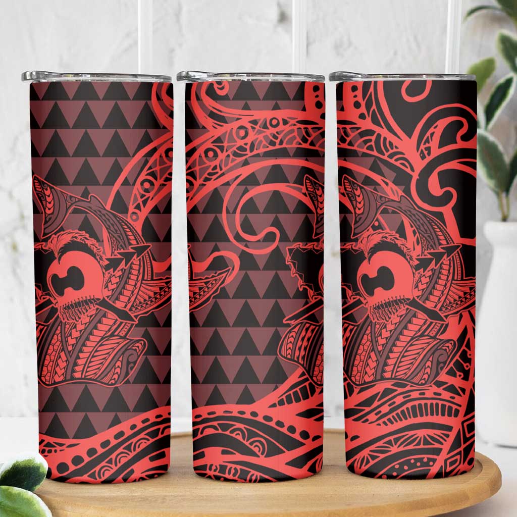Koa Ikaika Warrior Helmet with Shark Skinny Tumbler Red Kakau Style