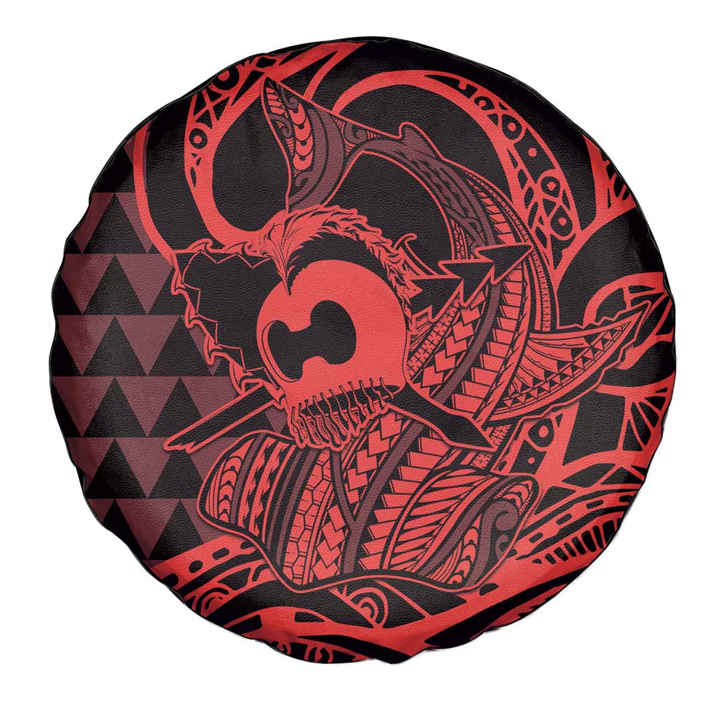 Koa Ikaika Warrior Helmet with Shark Spare Tire Cover Red Kakau Style LT9 - Polynesian Pride