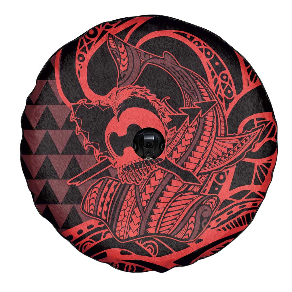 Koa Ikaika Warrior Helmet with Shark Spare Tire Cover Red Kakau Style LT9 - Polynesian Pride