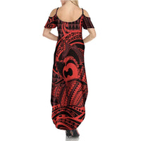 Koa Ikaika Warrior Helmet with Shark Summer Maxi Dress Red Kakau Style