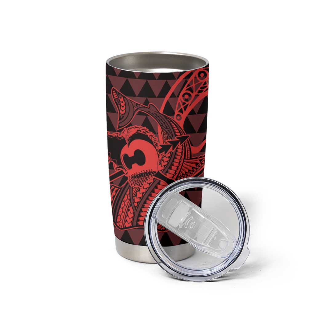 Koa Ikaika Warrior Helmet with Shark Tumbler Cup Red Kakau Style