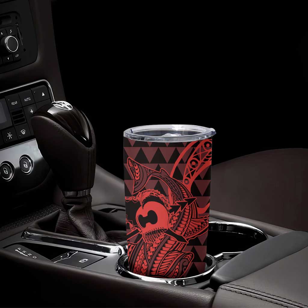 Koa Ikaika Warrior Helmet with Shark Tumbler Cup Red Kakau Style