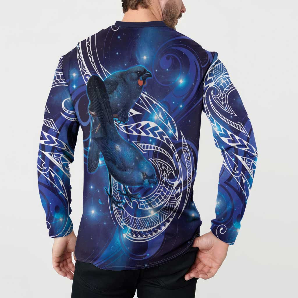 North Island Kokako and South Island Kokako Button Sweatshirt New Zealand Native Bird with Galaxy Vibe