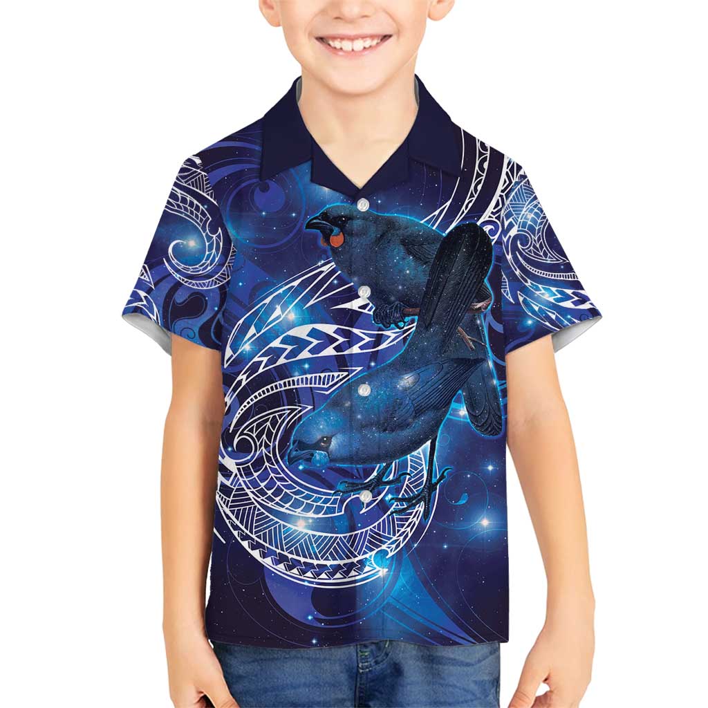 North Island Kokako and South Island Kokako Family Matching Tank Maxi Dress and Hawaiian Shirt New Zealand Native Bird with Galaxy Vibe