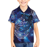 North Island Kokako and South Island Kokako Family Matching Tank Maxi Dress and Hawaiian Shirt New Zealand Native Bird with Galaxy Vibe