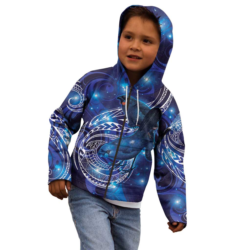 North Island Kokako and South Island Kokako Kid Hoodie New Zealand Native Bird with Galaxy Vibe