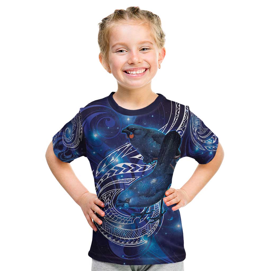 North Island Kokako and South Island Kokako Kid T Shirt New Zealand Native Bird with Galaxy Vibe