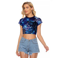 North Island Kokako and South Island Kokako Raglan Cropped T Shirt New Zealand Native Bird with Galaxy Vibe
