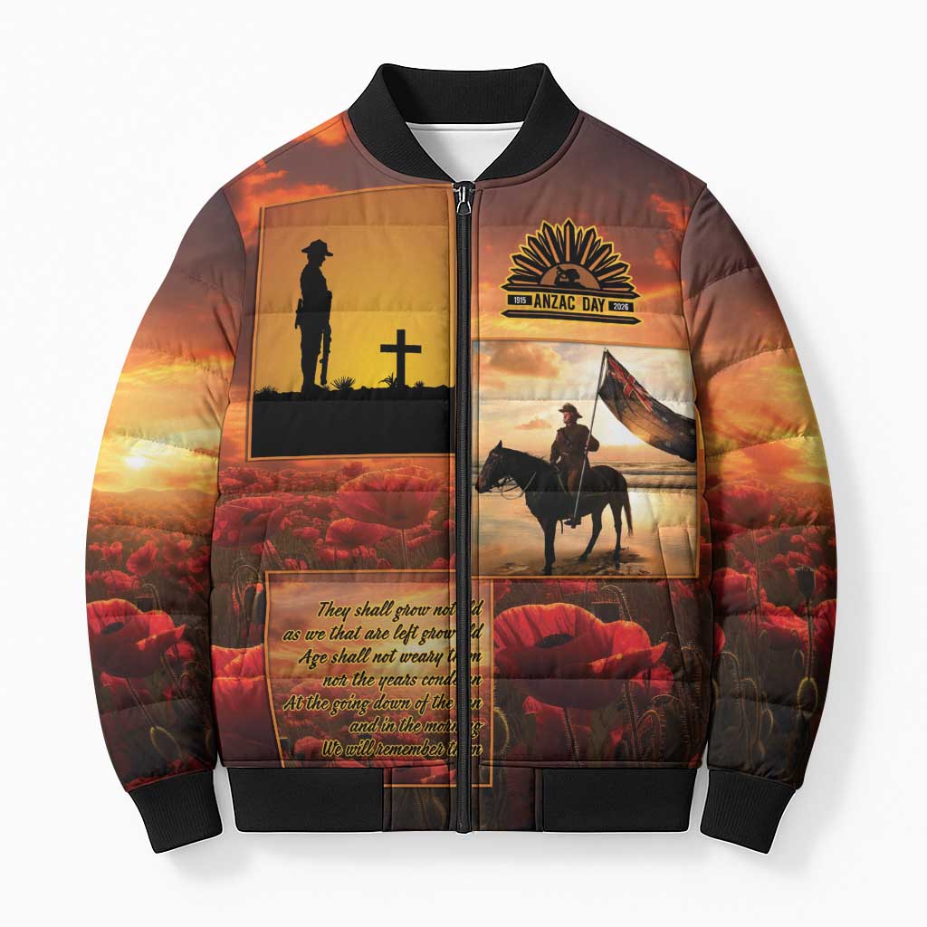ANZAC Day Film Reel Lest We Forget Bomber Puffer Jacket Australia NZ Memorial