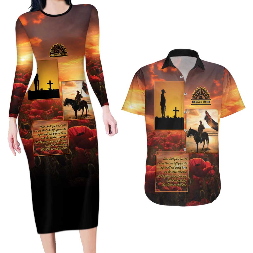 ANZAC Day Film Reel Lest We Forget Couples Matching Long Sleeve Bodycon Dress and Hawaiian Shirt Australia NZ Memorial