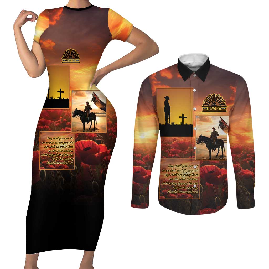 ANZAC Day Film Reel Lest We Forget Couples Matching Short Sleeve Bodycon Dress and Long Sleeve Button Shirt Australia NZ Memorial