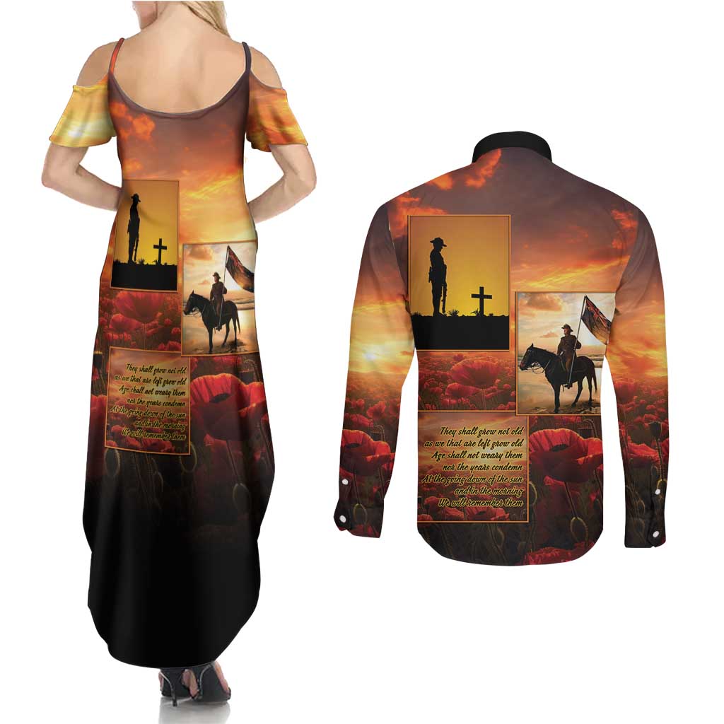 ANZAC Day Film Reel Lest We Forget Couples Matching Summer Maxi Dress and Long Sleeve Button Shirt Australia NZ Memorial