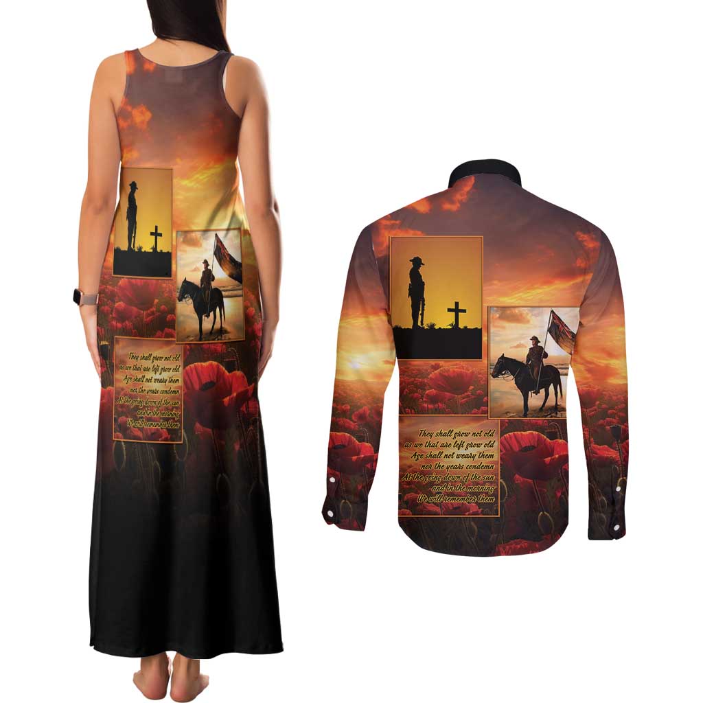 ANZAC Day Film Reel Lest We Forget Couples Matching Tank Maxi Dress and Long Sleeve Button Shirt Australia NZ Memorial