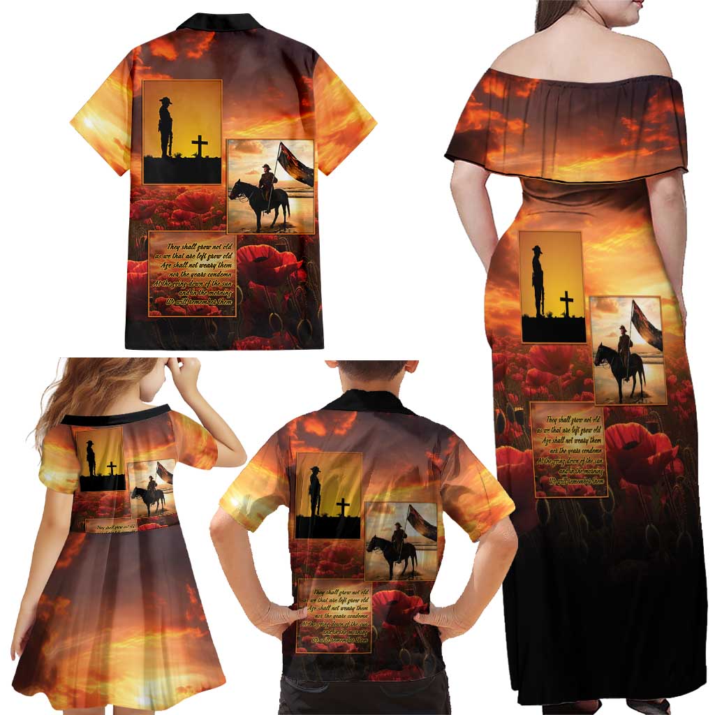 ANZAC Day Film Reel Lest We Forget Family Matching Off Shoulder Maxi Dress and Hawaiian Shirt Australia NZ Memorial