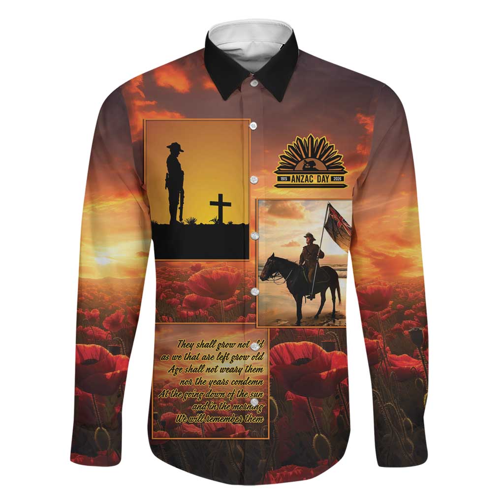 ANZAC Day Film Reel Lest We Forget Family Matching Puletasi and Hawaiian Shirt Australia NZ Memorial LT9 Dad's Shirt - Long Sleeve Red - Polynesian Pride