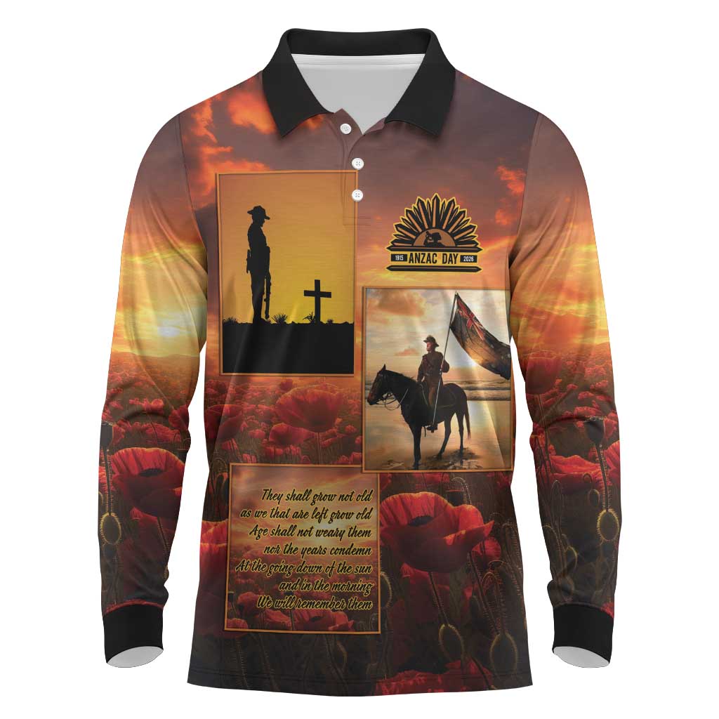 ANZAC Day Film Reel Lest We Forget Long Sleeve Polo Shirt Australia NZ Memorial LT9 Red - Polynesian Pride