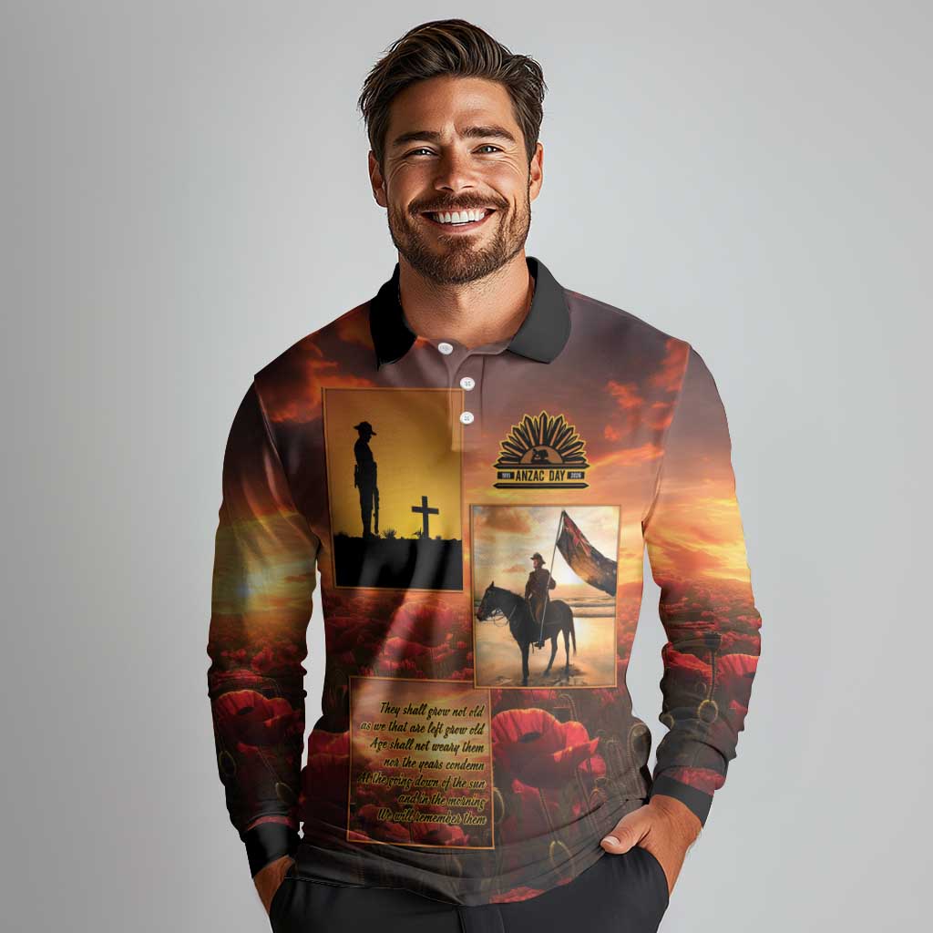 ANZAC Day Film Reel Lest We Forget Long Sleeve Polo Shirt Australia NZ Memorial LT9 - Polynesian Pride
