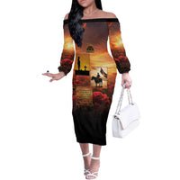 ANZAC Day Film Reel Lest We Forget Off The Shoulder Long Sleeve Dress Australia NZ Memorial LT9 Women Red - Polynesian Pride