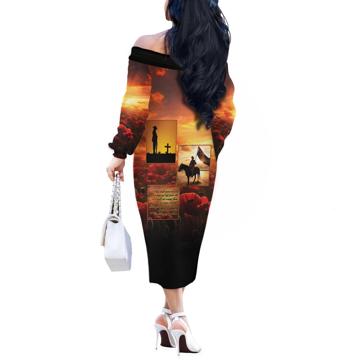 ANZAC Day Film Reel Lest We Forget Off The Shoulder Long Sleeve Dress Australia NZ Memorial LT9 - Polynesian Pride
