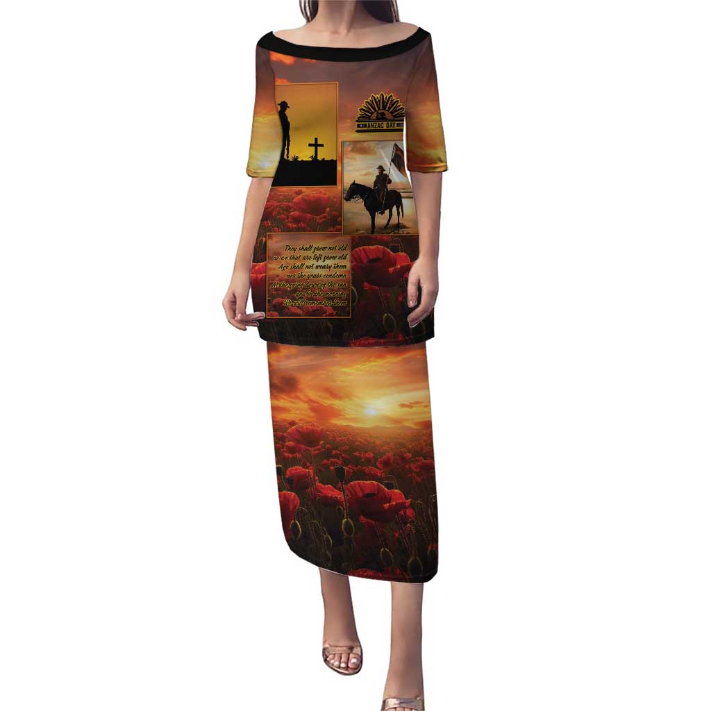 ANZAC Day Film Reel Lest We Forget Puletasi Australia NZ Memorial LT9 Long Dress Red - Polynesian Pride