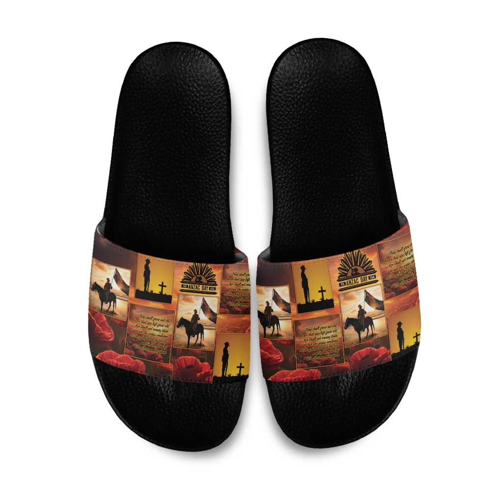 ANZAC Day Film Reel Lest We Forget Slide Sandals Australia NZ Memorial LT9 Red - Polynesian Pride