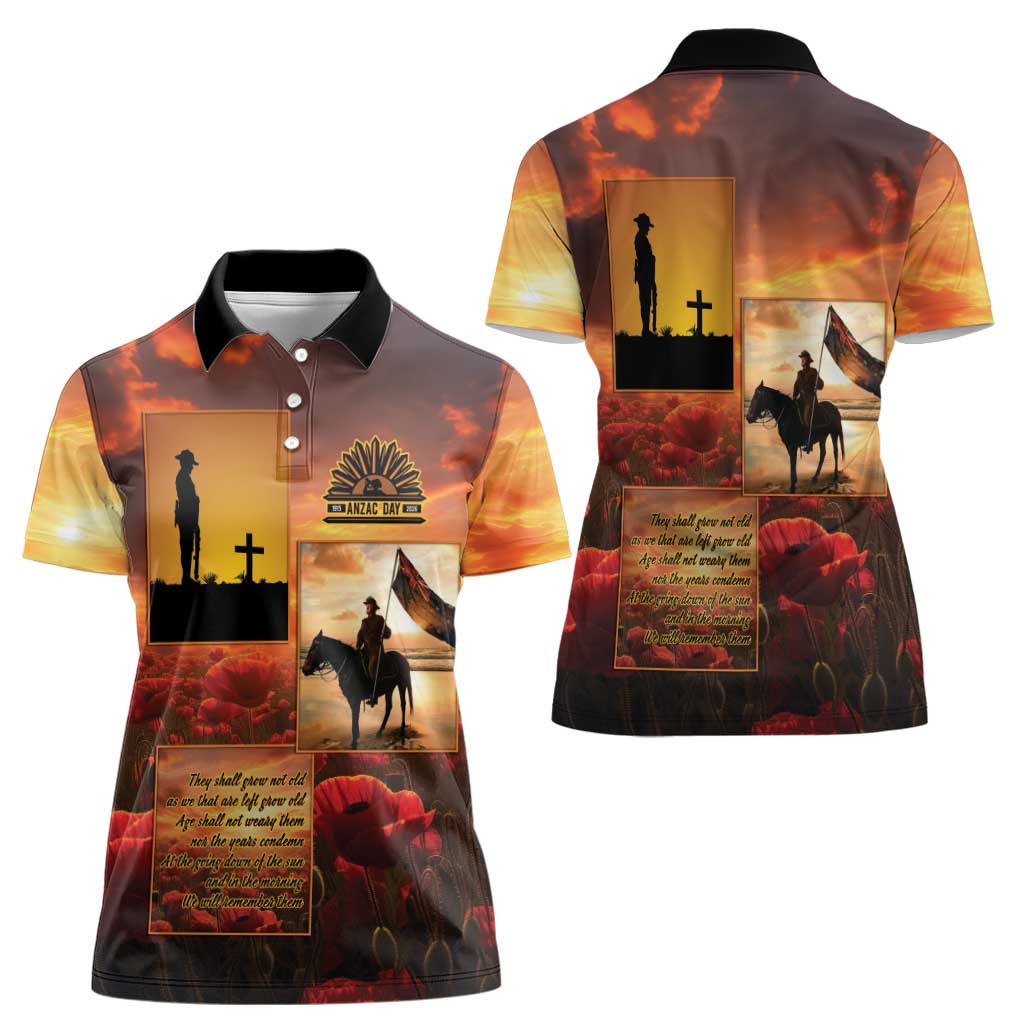 ANZAC Day Film Reel Lest We Forget Women Polo Shirt Australia NZ Memorial