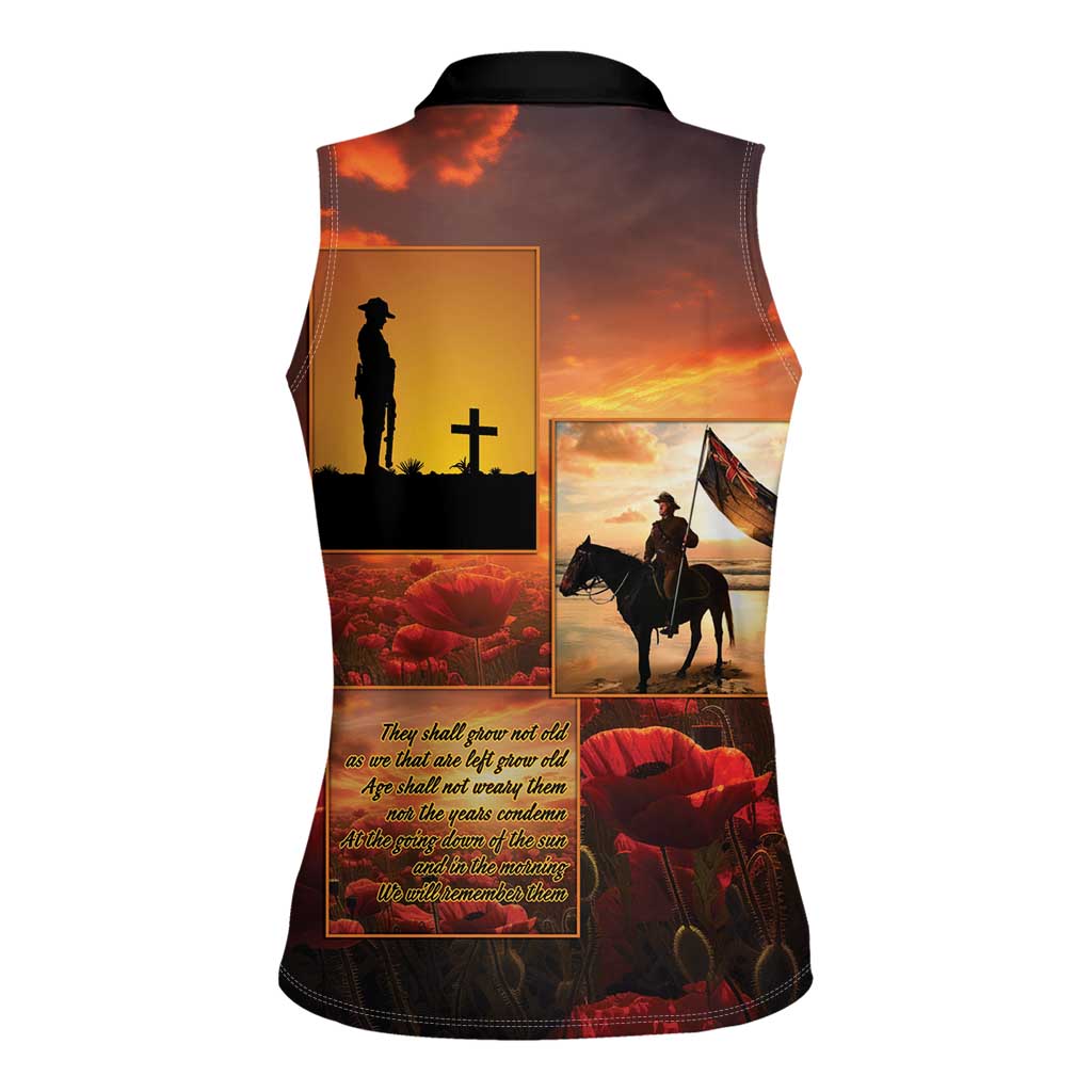 ANZAC Day Film Reel Lest We Forget Women Sleeveless Polo Shirt Australia NZ Memorial