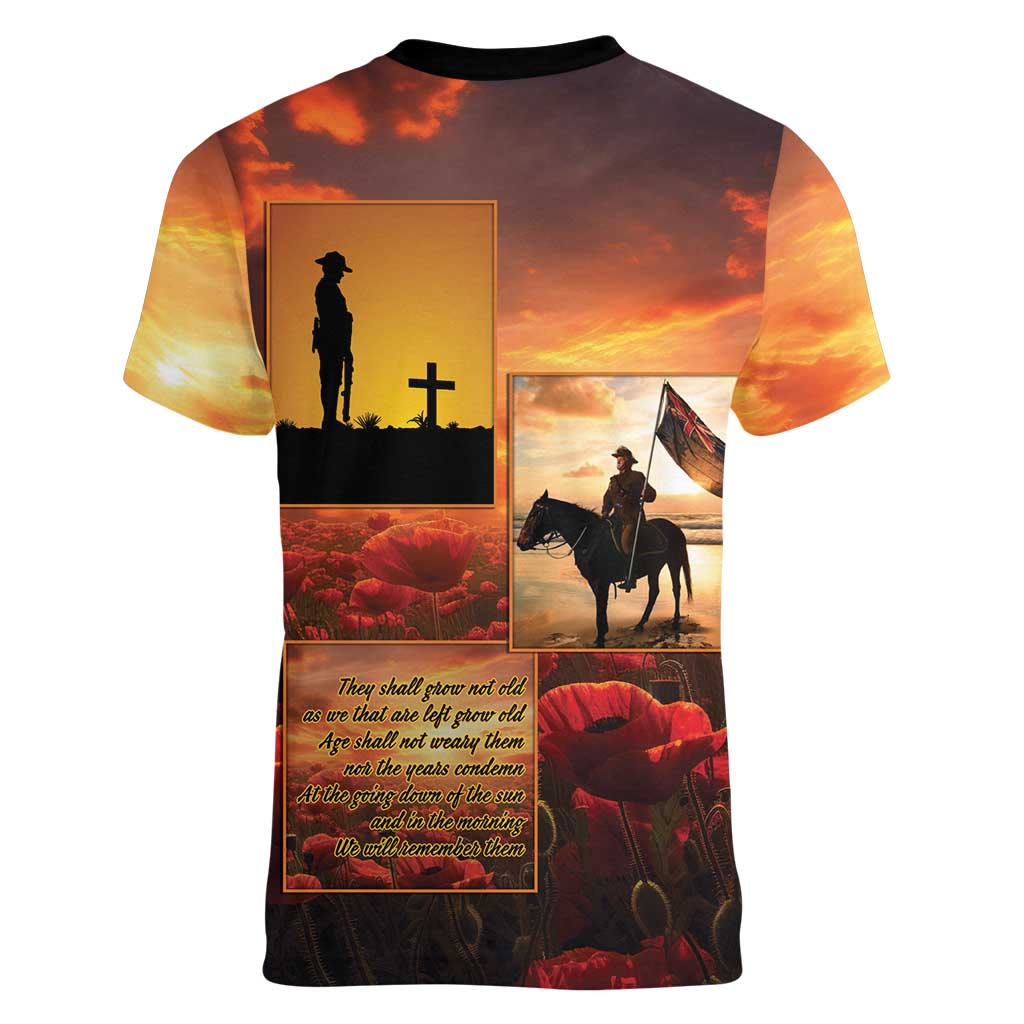 ANZAC Day Film Reel Lest We Forget Women V-Neck T-Shirt Australia NZ Memorial