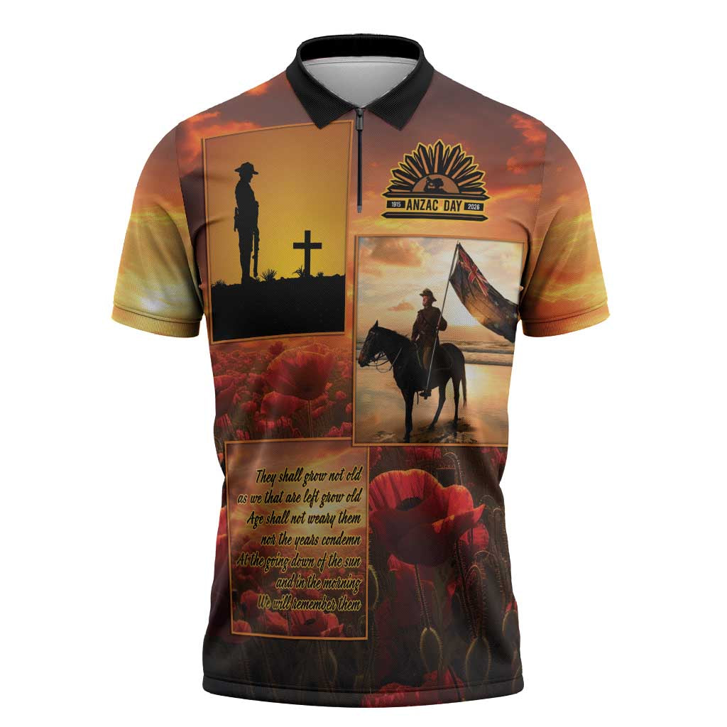 ANZAC Day Film Reel Lest We Forget Zipper Polo Shirt Australia NZ Memorial