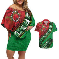 Personalised Cook Islands ANZAC 1915-2026 Filmstrip Couples Matching Off Shoulder Short Dress and Hawaiian Shirt Lest We Forget 25 April