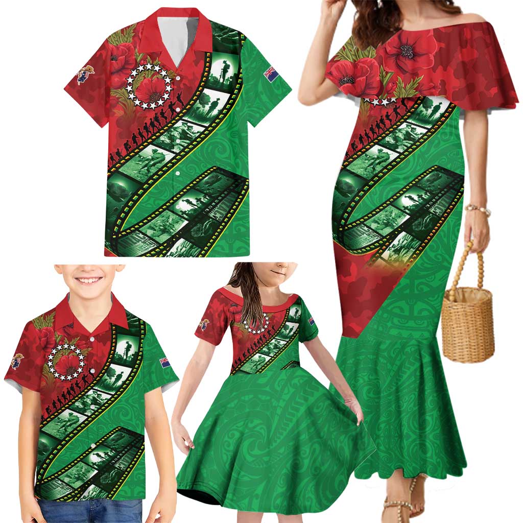 Personalised Cook Islands ANZAC 1915-2026 Filmstrip Family Matching Mermaid Dress and Hawaiian Shirt Lest We Forget 25 April