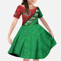 Personalised Cook Islands ANZAC 1915-2026 Filmstrip Family Matching Off Shoulder Short Dress and Hawaiian Shirt Lest We Forget 25 April LT9 Daughter's Dress Green - Polynesian Pride