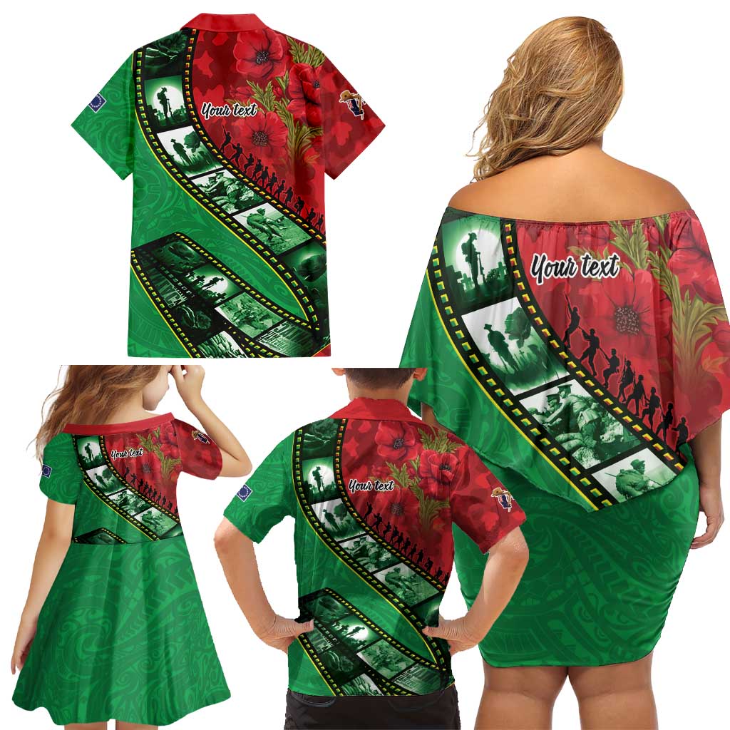 Personalised Cook Islands ANZAC 1915-2026 Filmstrip Family Matching Off Shoulder Short Dress and Hawaiian Shirt Lest We Forget 25 April LT9 - Polynesian Pride