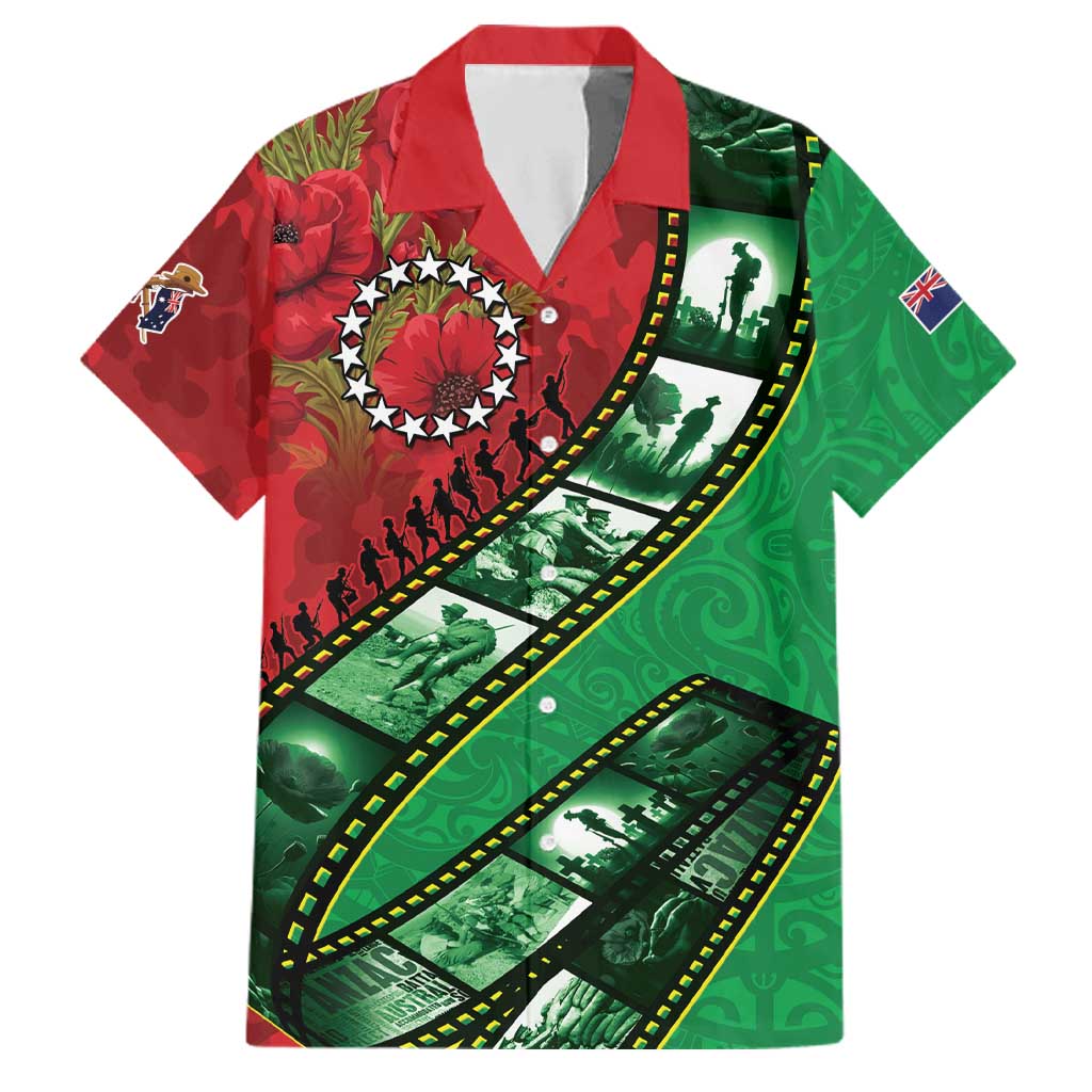 Personalised Cook Islands ANZAC 1915-2026 Filmstrip Family Matching Off Shoulder Short Dress and Hawaiian Shirt Lest We Forget 25 April LT9 Dad's Shirt - Short Sleeve Green - Polynesian Pride