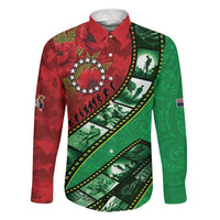 Personalised Cook Islands ANZAC 1915-2026 Filmstrip Family Matching Off Shoulder Short Dress and Hawaiian Shirt Lest We Forget 25 April LT9 Dad's Shirt - Long Sleeve Green - Polynesian Pride