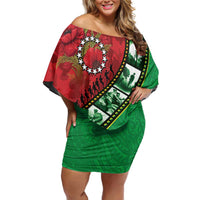 Personalised Cook Islands ANZAC 1915-2026 Filmstrip Family Matching Off Shoulder Short Dress and Hawaiian Shirt Lest We Forget 25 April LT9 Mom's Dress Green - Polynesian Pride