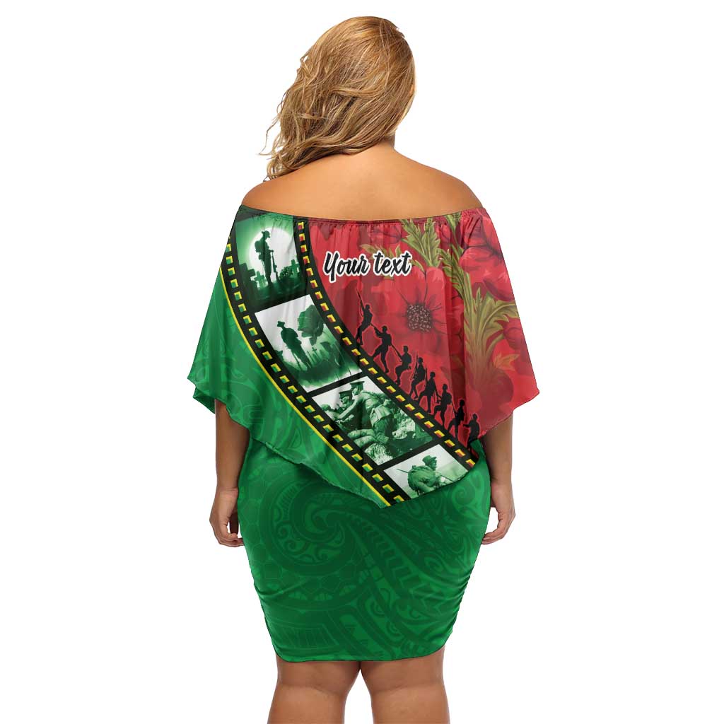 Personalised Cook Islands ANZAC 1915-2026 Filmstrip Family Matching Off Shoulder Short Dress and Hawaiian Shirt Lest We Forget 25 April LT9 - Polynesian Pride