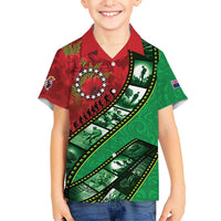 Personalised Cook Islands ANZAC 1915-2026 Filmstrip Family Matching Off Shoulder Short Dress and Hawaiian Shirt Lest We Forget 25 April LT9 Son's Shirt Green - Polynesian Pride