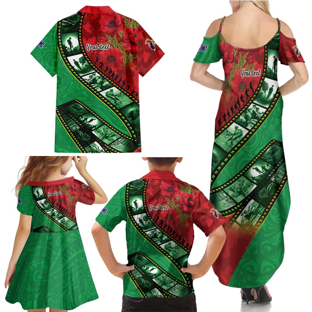 Personalised Cook Islands ANZAC 1915-2026 Filmstrip Family Matching Summer Maxi Dress and Hawaiian Shirt Lest We Forget 25 April