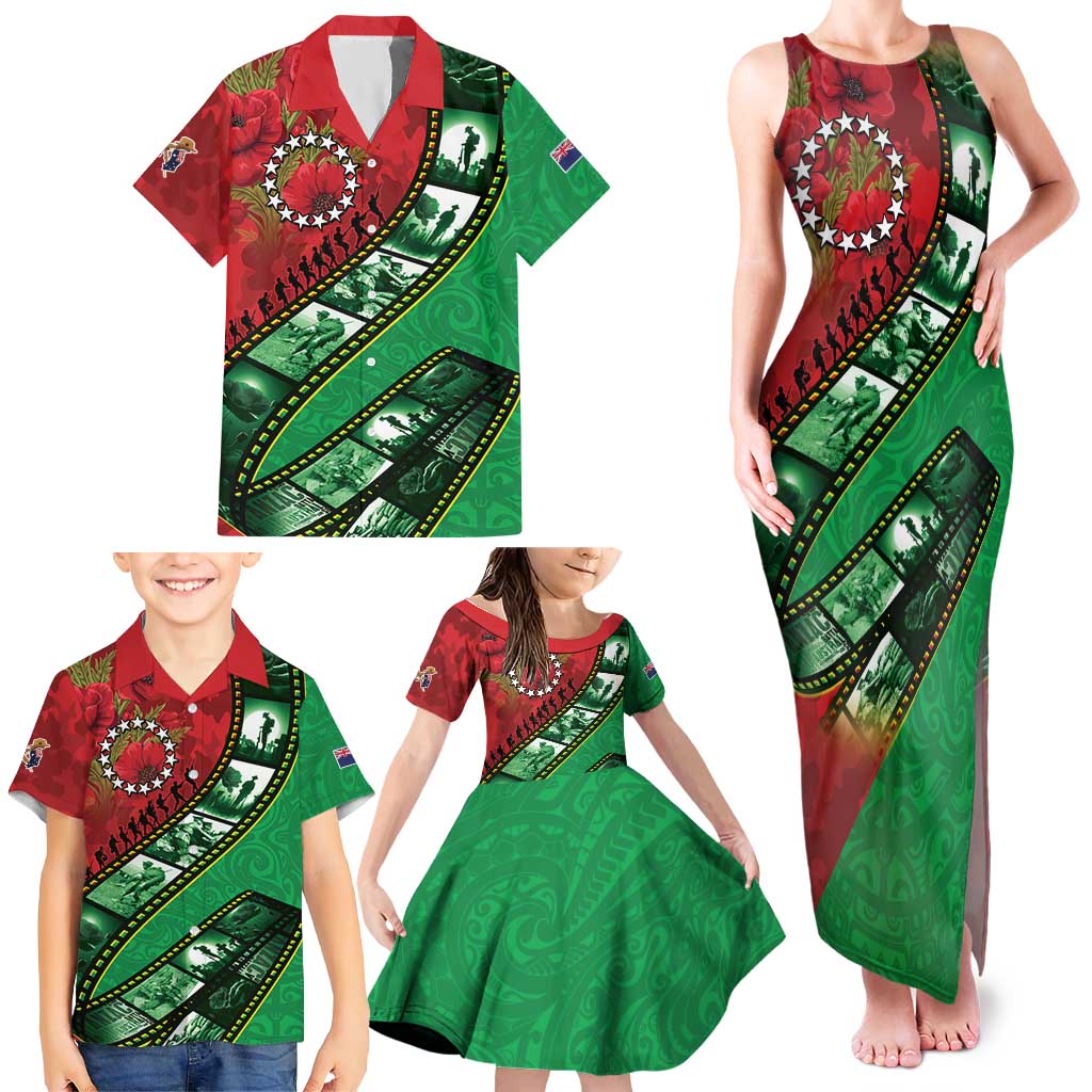 Personalised Cook Islands ANZAC 1915-2026 Filmstrip Family Matching Tank Maxi Dress and Hawaiian Shirt Lest We Forget 25 April