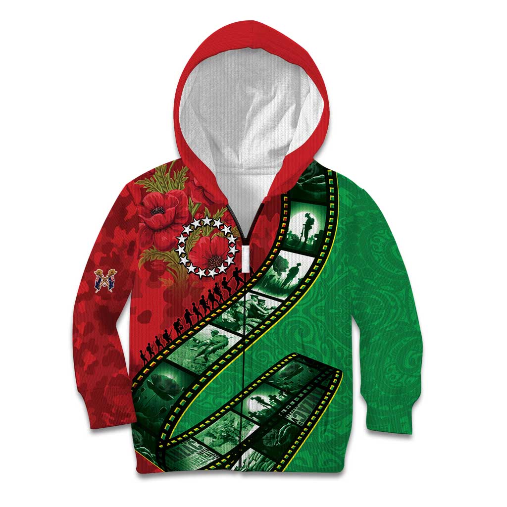 Personalised Cook Islands ANZAC 1915-2026 Filmstrip Kid Hoodie Lest We Forget 25 April
