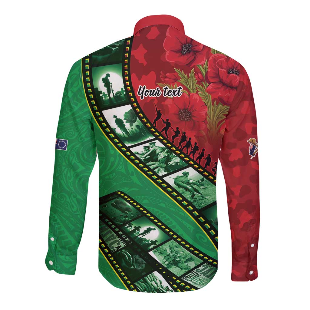 Personalised Cook Islands ANZAC 1915-2026 Filmstrip Long Sleeve Button Shirt Lest We Forget 25 April LT9 - Polynesian Pride