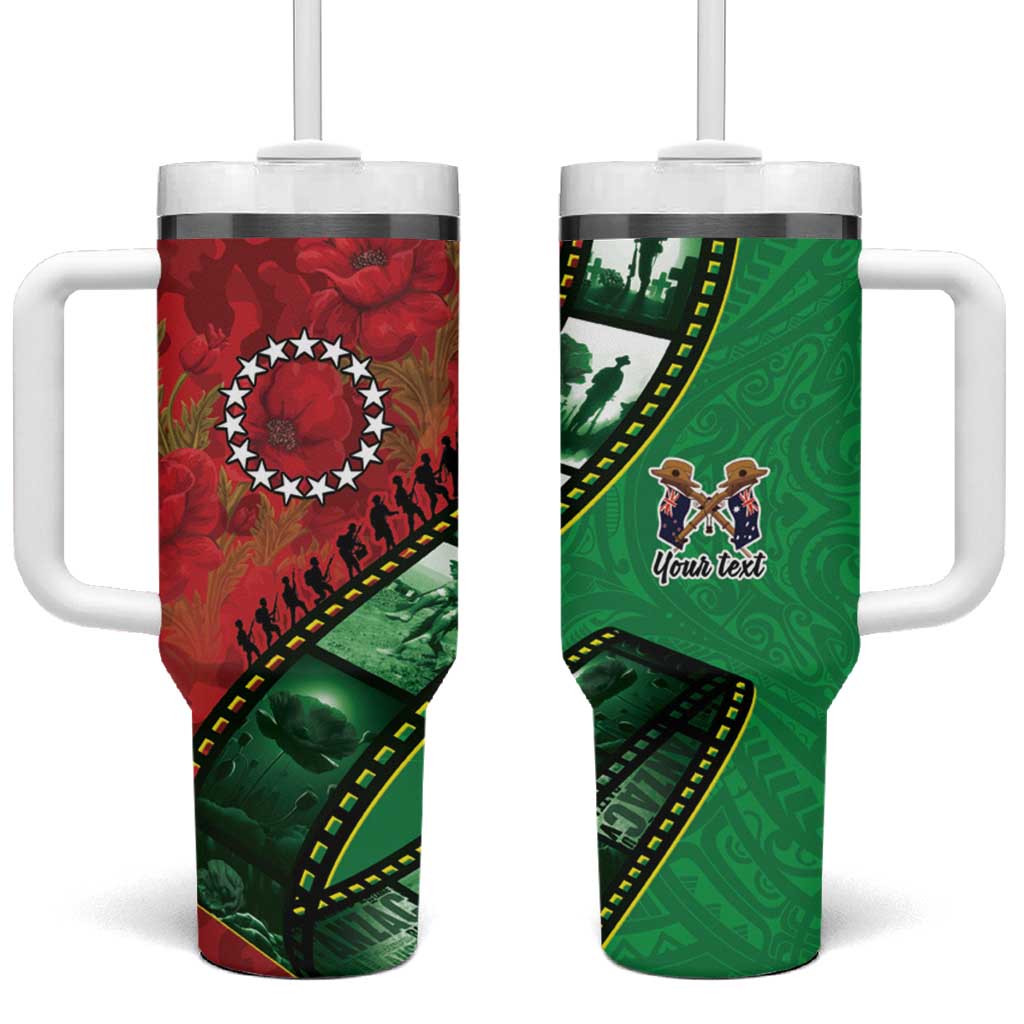 Personalised Cook Islands ANZAC 1915-2026 Filmstrip Tumbler With Handle Lest We Forget 25 April LT9 One Size: 40 oz Green - Polynesian Pride