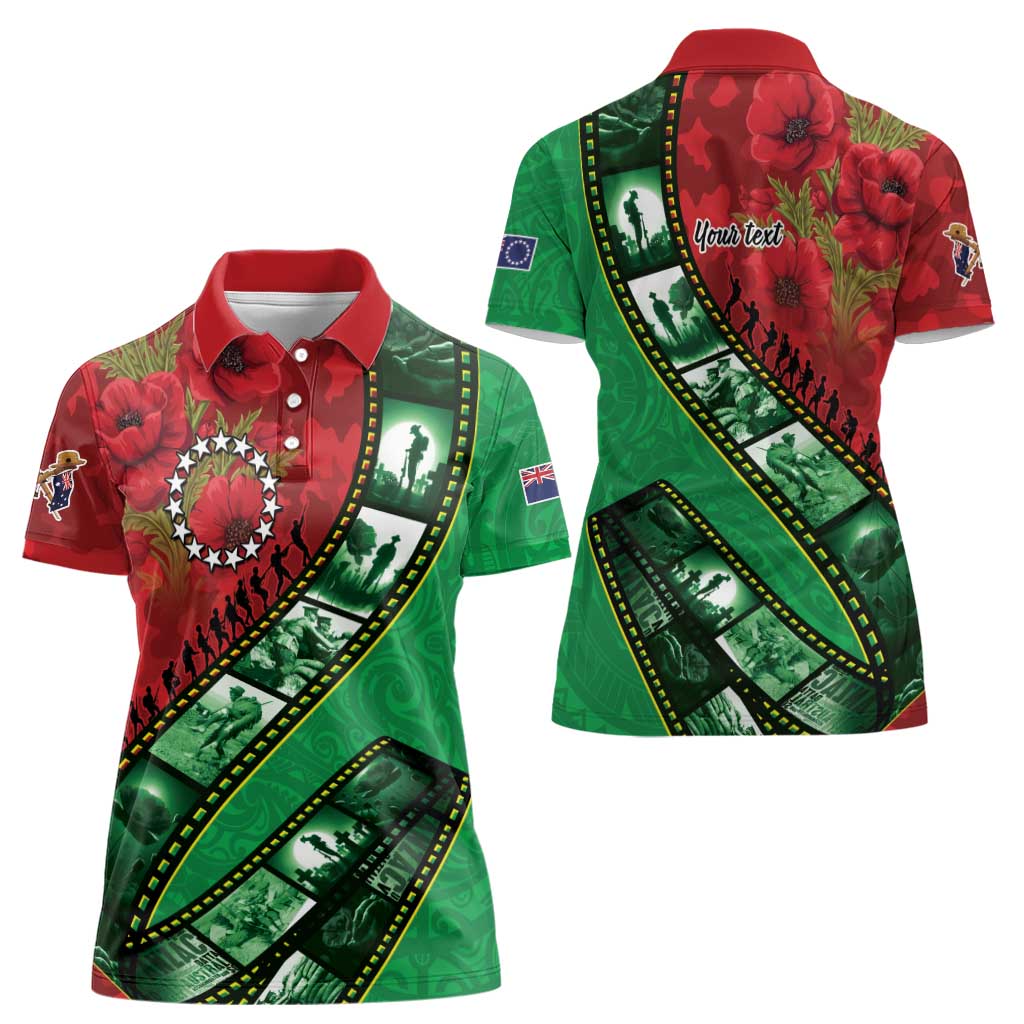 Personalised Cook Islands ANZAC 1915-2026 Filmstrip Women Polo Shirt Lest We Forget 25 April