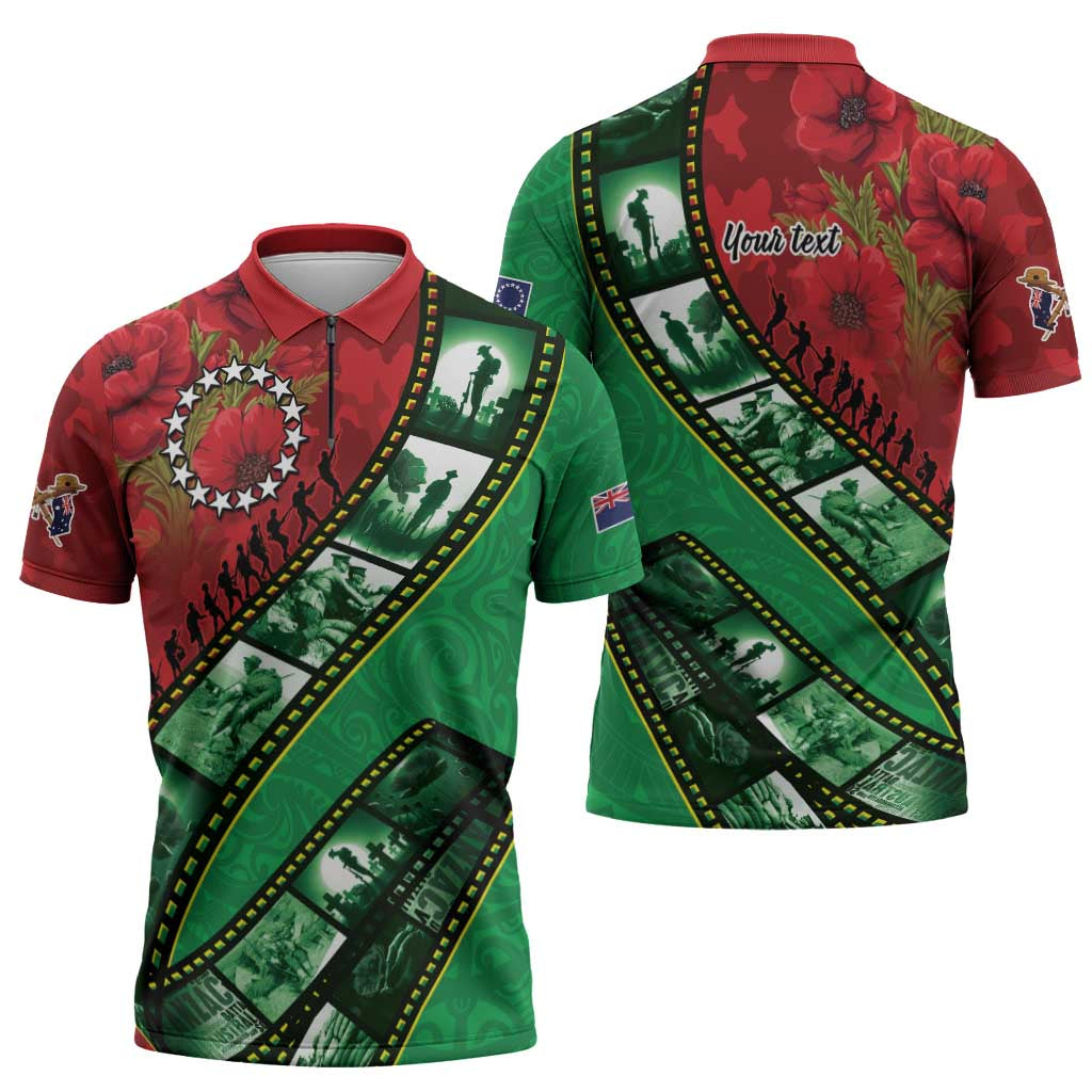 Personalised Cook Islands ANZAC 1915-2026 Filmstrip Zipper Polo Shirt Lest We Forget 25 April