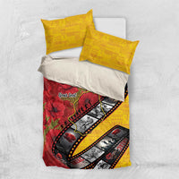 Personalised Niue ANZAC 1915-2026 Filmstrip Bedding Set Lest We Forget 25 April LT9 US Twin 172cm x 218cm Gold - Polynesian Pride